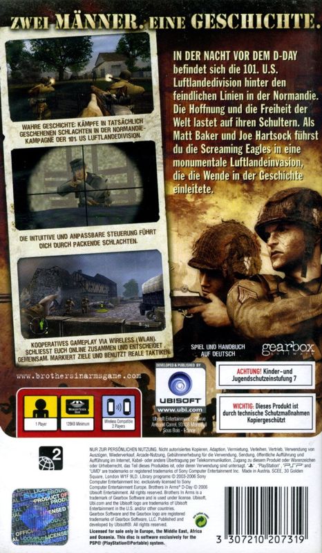 Back Cover for Brothers in Arms: D-Day (PSP)