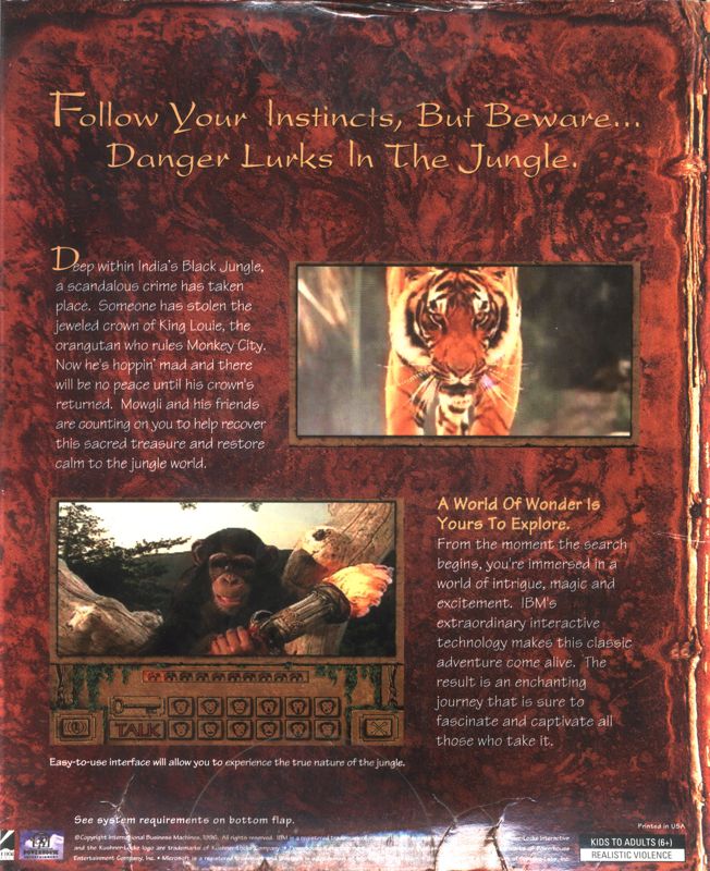 Back Cover for Jungle Book (Windows and Windows 16-bit)