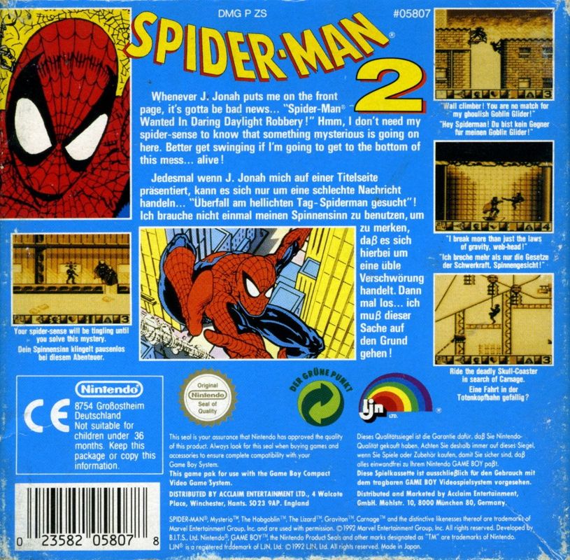 Back Cover for Spider-Man 2 (Game Boy)