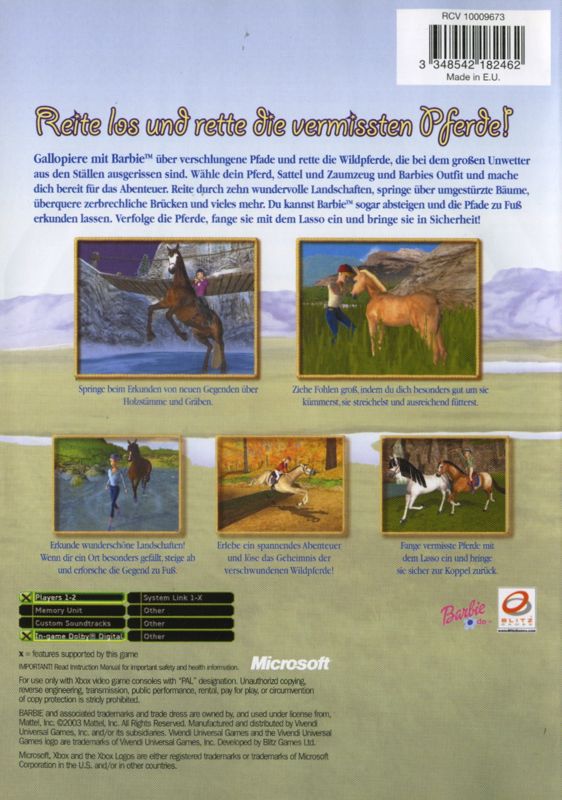 Back Cover for Barbie Horse Adventures: Wild Horse Rescue (Xbox)