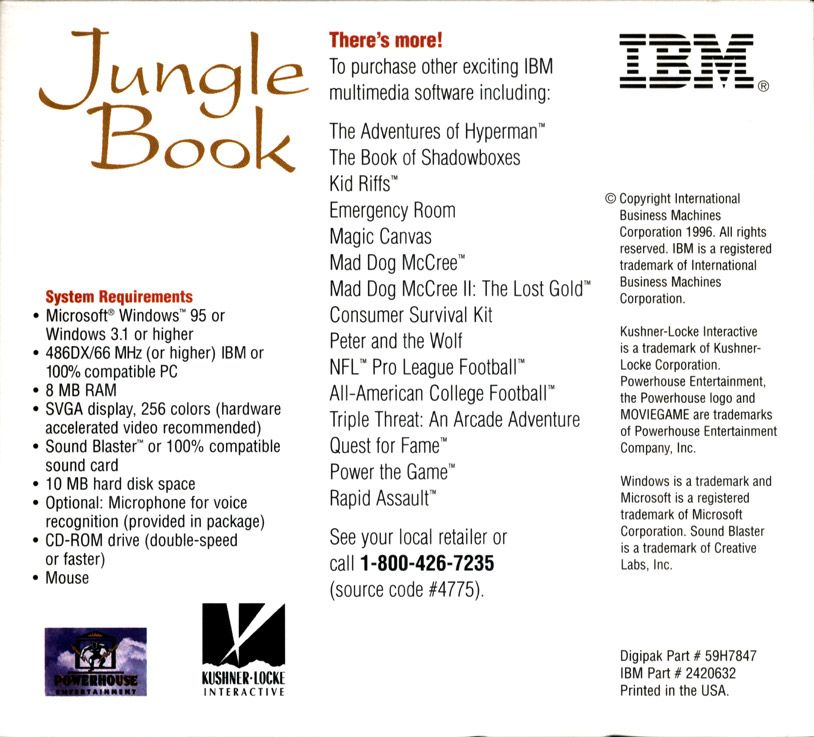 Other for Jungle Book (Windows and Windows 3.x): Digipak - Back