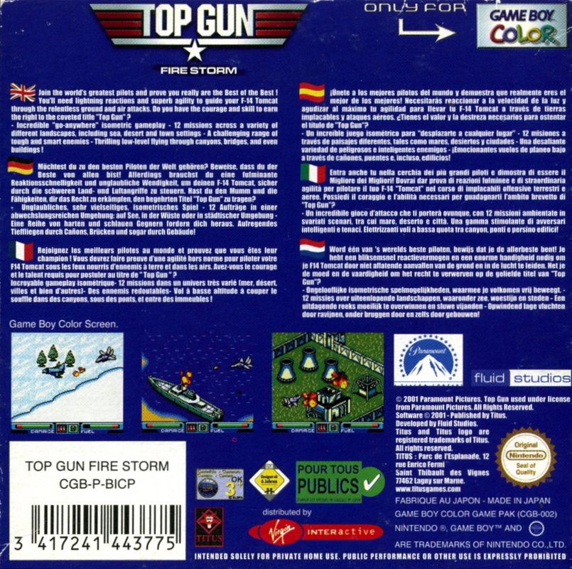 Back Cover for Top Gun: Firestorm (Game Boy Color)