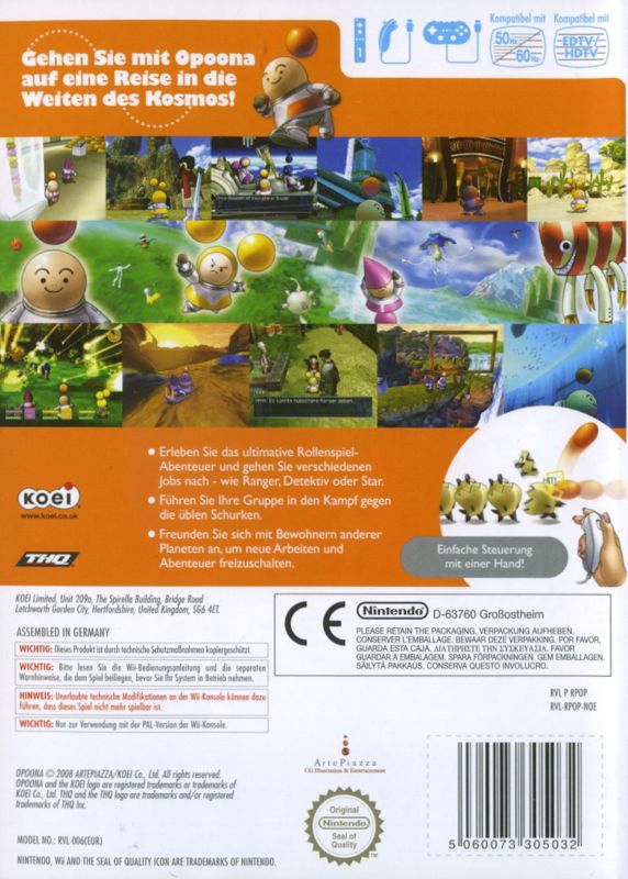 Back Cover for Opoona (Wii)