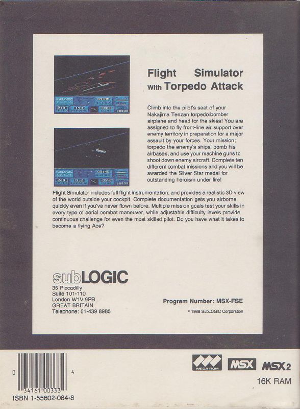 Back Cover for Flight Simulator with Torpedo Attack (MSX)