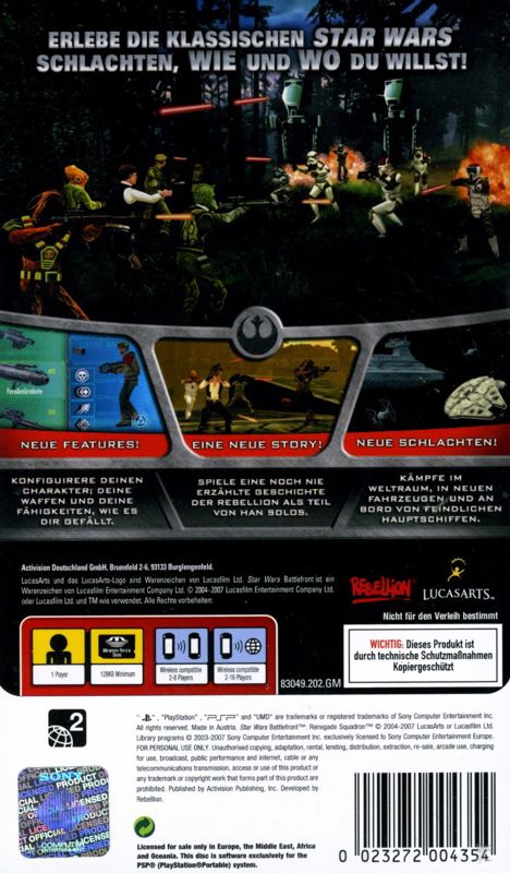 Back Cover for Star Wars: Battlefront - Renegade Squadron (PSP)