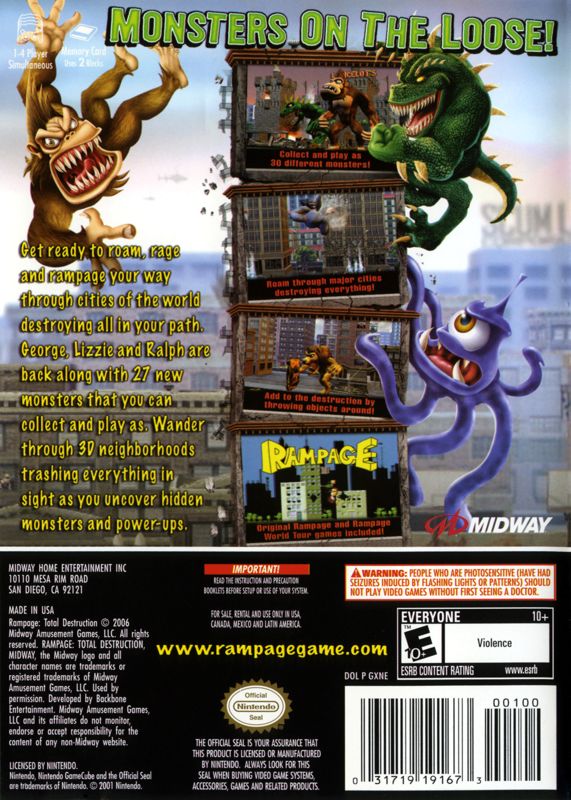 Back Cover for Rampage: Total Destruction (GameCube)