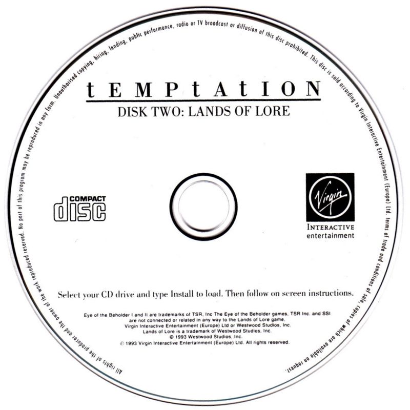 Media for tEMPtAtION (DOS) (Version 1.2 release): Lands of Lore - Disc