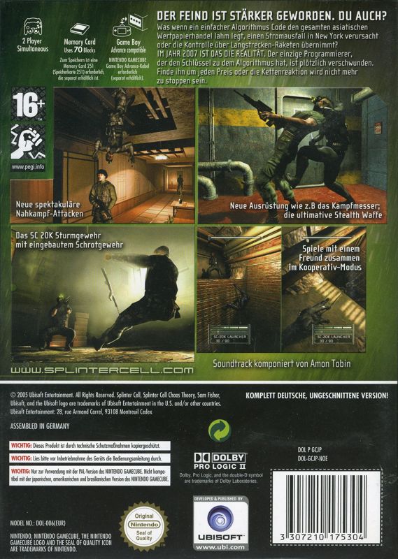 Tom Clancy's Splinter Cell: Chaos Theory (Nintendo GameCube) Complete Very  Good 8888152149