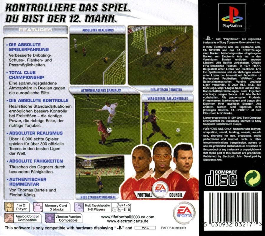 Back Cover for FIFA Soccer 2003 (PlayStation)