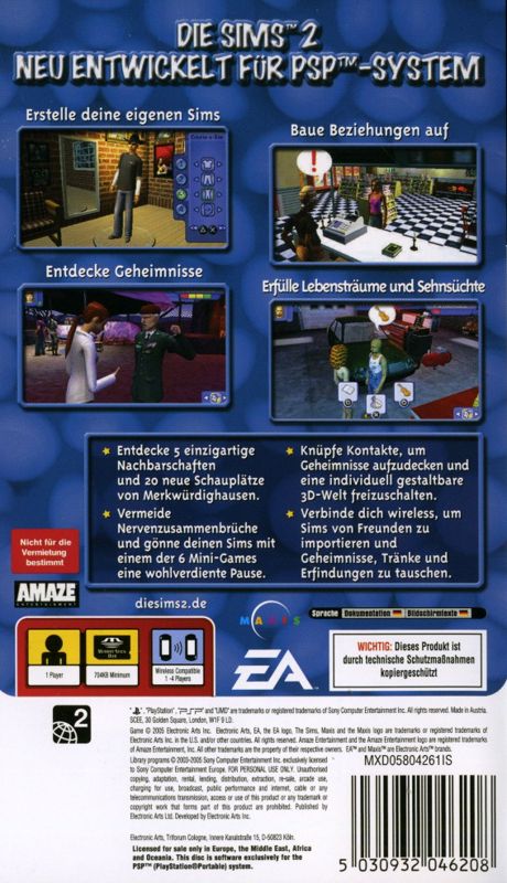 Back Cover for The Sims 2 (PSP)