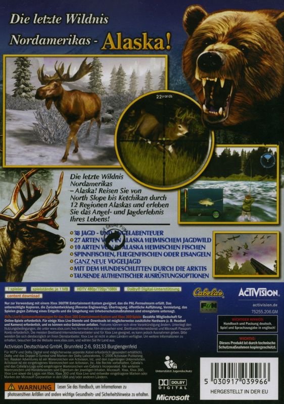 Back Cover for Cabela's Alaskan Adventures (Xbox 360)