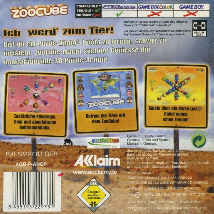 Back Cover for ZooCube (Game Boy Advance)