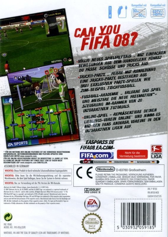 Back Cover for FIFA Soccer 08 (Wii)