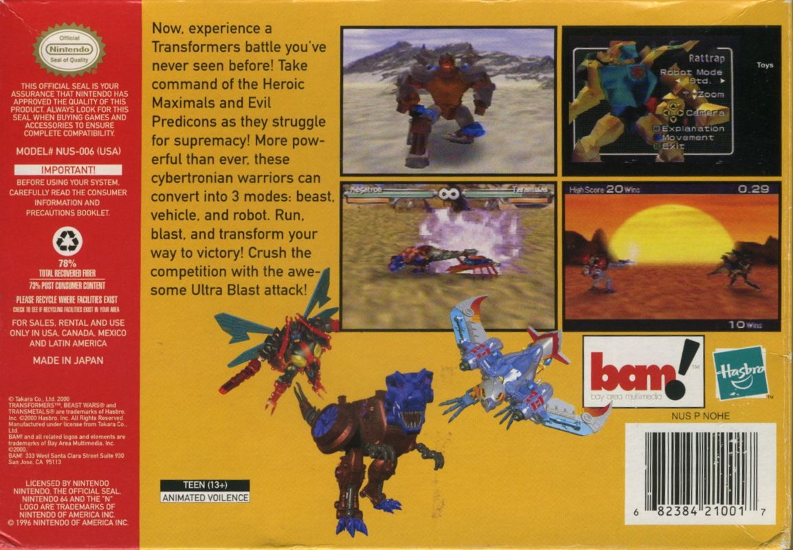 Back Cover for Transformers: Beast Wars Transmetals (Nintendo 64)