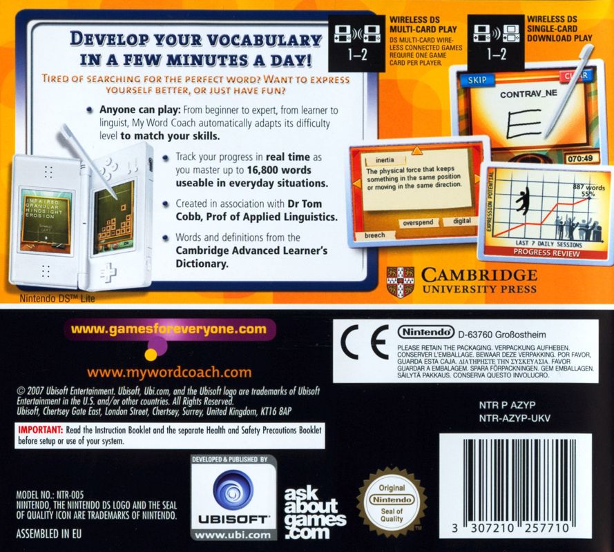 Back Cover for My Word Coach (Nintendo DS)
