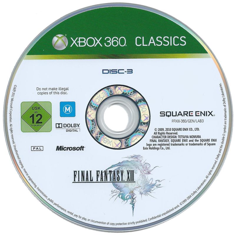 Media for Final Fantasy XIII (Xbox 360) (Classics release): Disc 3