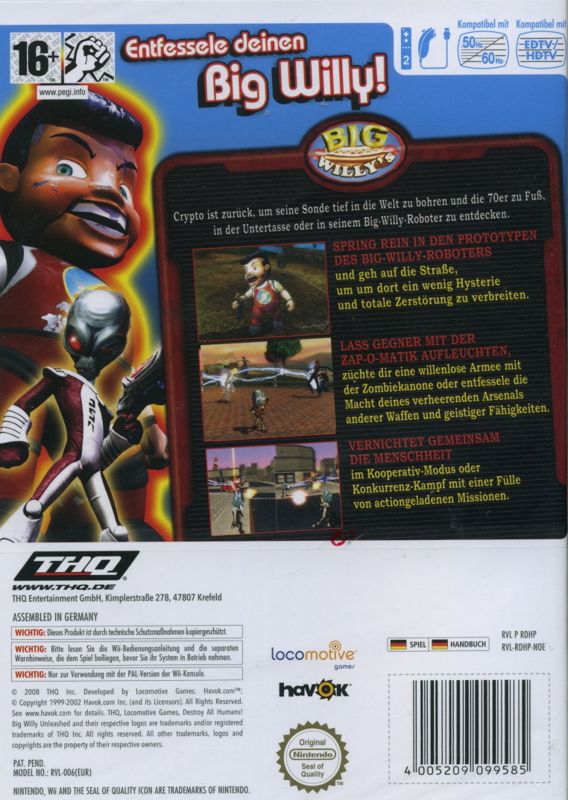 Back Cover for Destroy All Humans! Big Willy Unleashed (Wii)