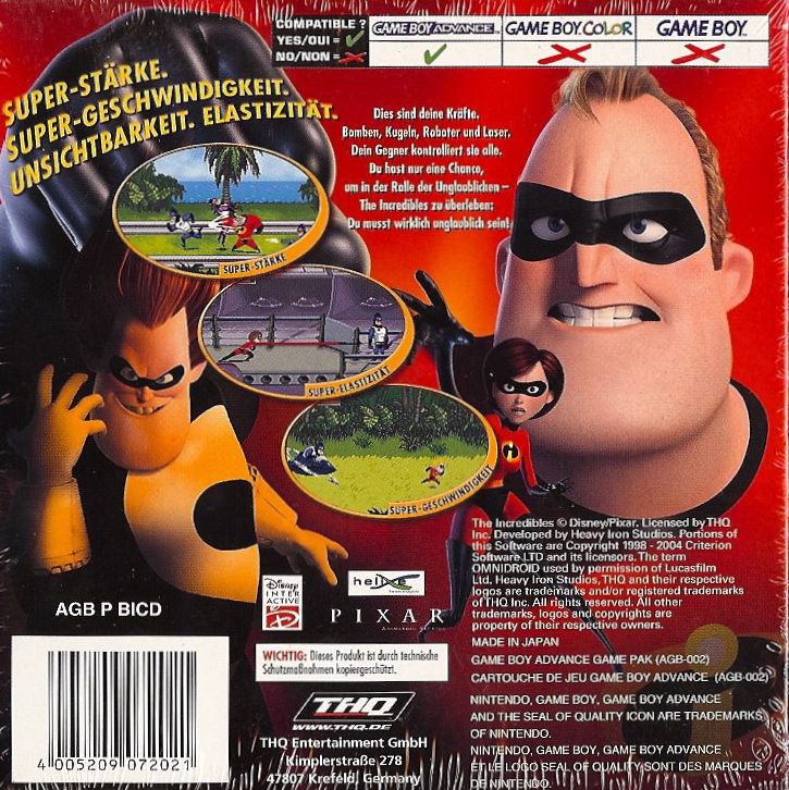 Back Cover for The Incredibles (Game Boy Advance)