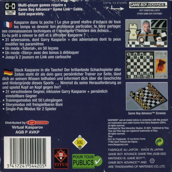 Back Cover for Virtual Kasparov (Game Boy Advance)