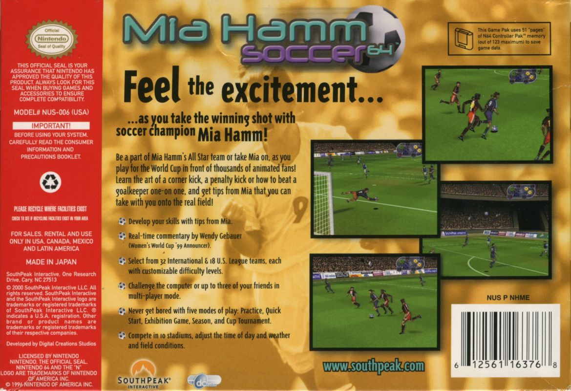 Back Cover for Mia Hamm Soccer 64 (Nintendo 64)