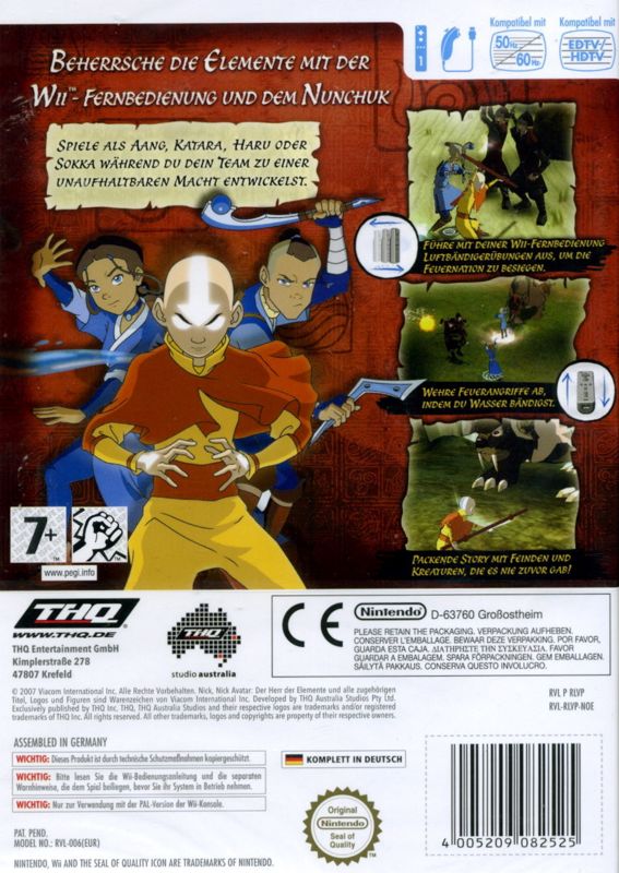 Back Cover for Avatar: The Last Airbender (Wii)