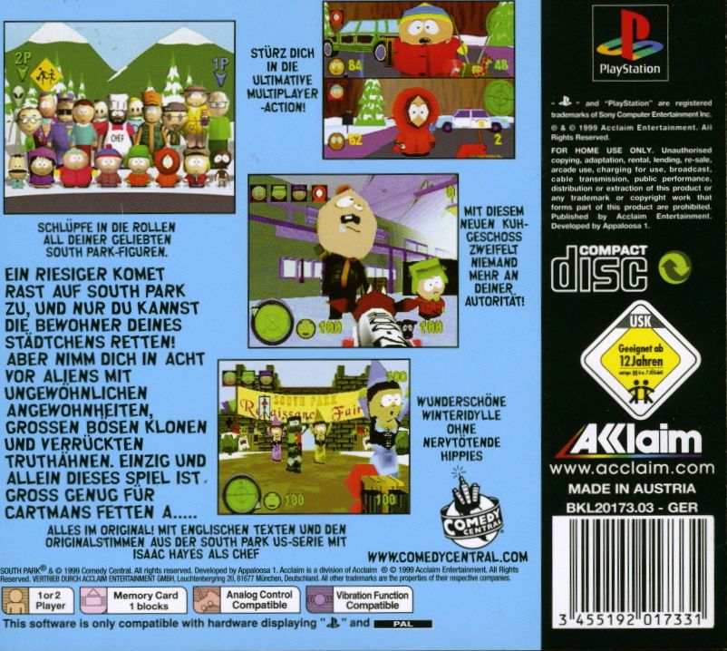 Back Cover for South Park (PlayStation)