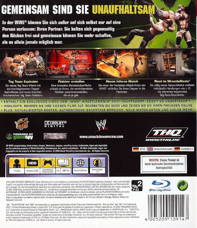 Inside Cover for WWE Smackdown vs. Raw 2009 (PlayStation 3)