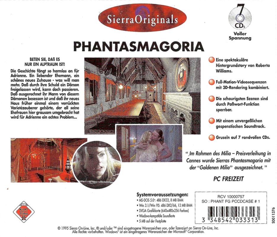 Other for Roberta Williams' Phantasmagoria (DOS and Windows and Windows 3.x) (Sierra Originals release): Jewel Case 1 - Back