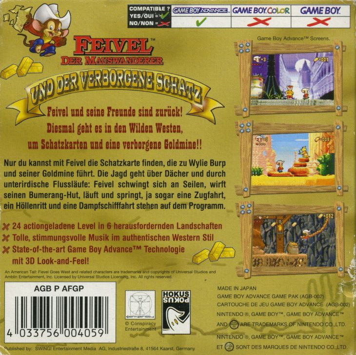 Back Cover for An American Tail: Fievel's Gold Rush (Game Boy Advance)