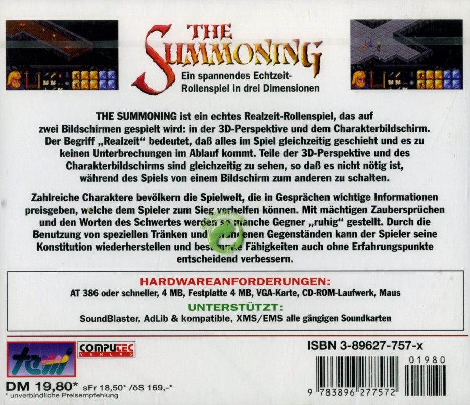 Back Cover for The Summoning (DOS)