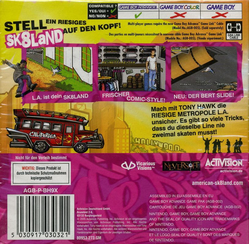 Back Cover for Tony Hawk's American Sk8land (Game Boy Advance)