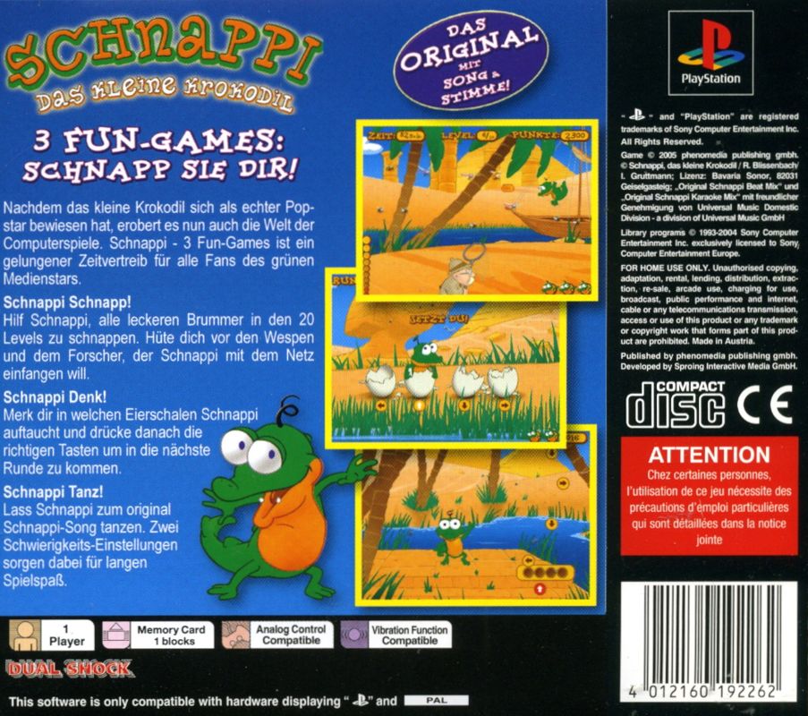 Back Cover for Schnappi: 3 Fun-Games (PlayStation)