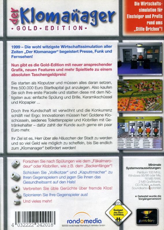 Back Cover for Der Klomanager (Gold Edition) (Windows)