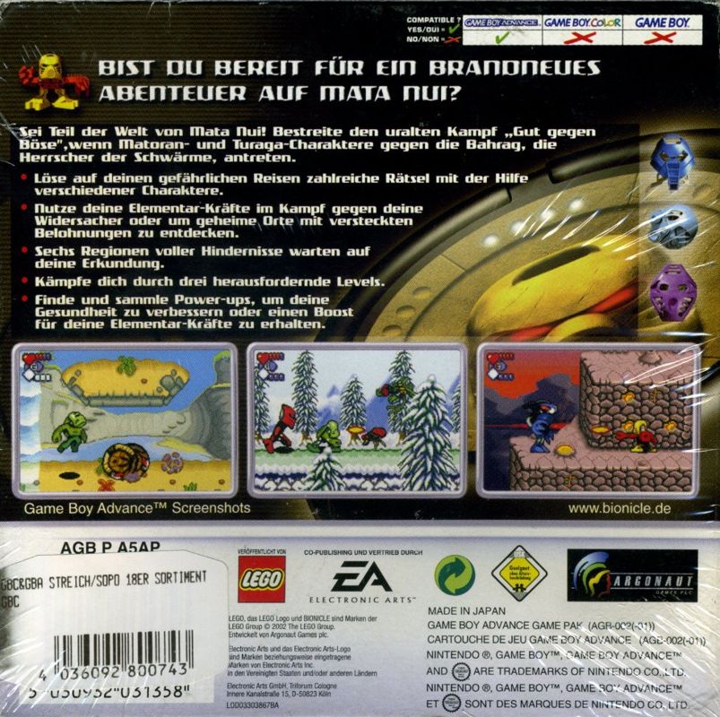 Back Cover for Bionicle: Matoran Adventures (Game Boy Advance)