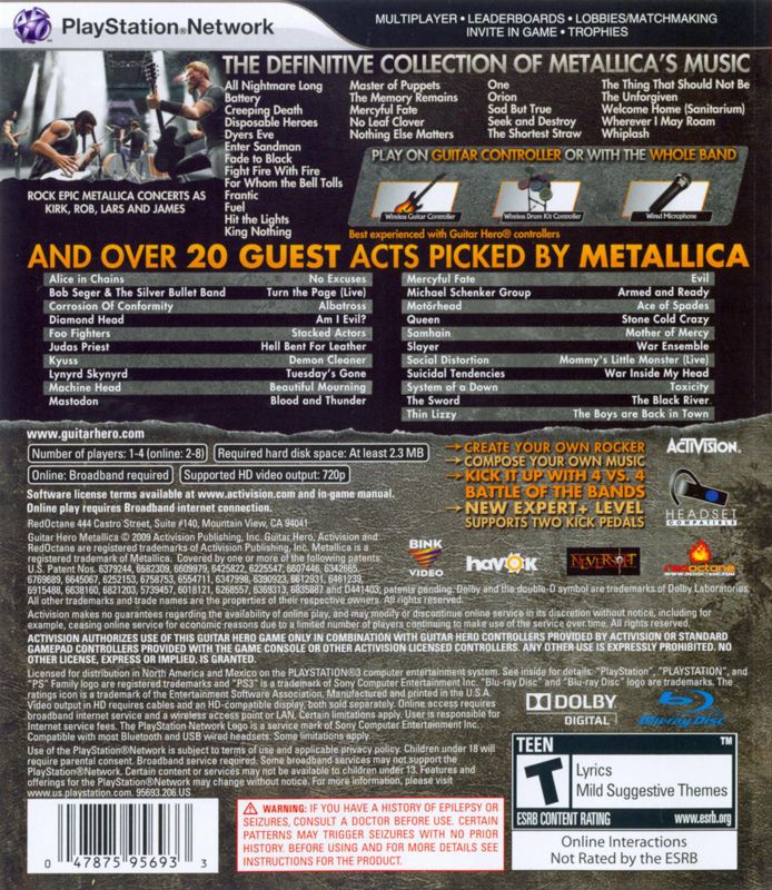 Back Cover for Guitar Hero: Metallica (PlayStation 3)