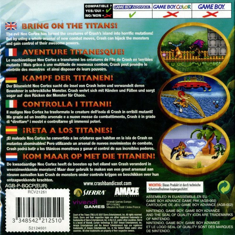 Back Cover for Crash of the Titans (Game Boy Advance)