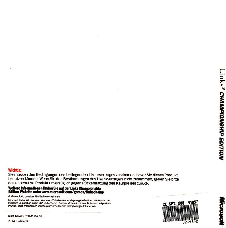 Other for Links: Championship Edition (Windows): CD Cardboard Folder - Back