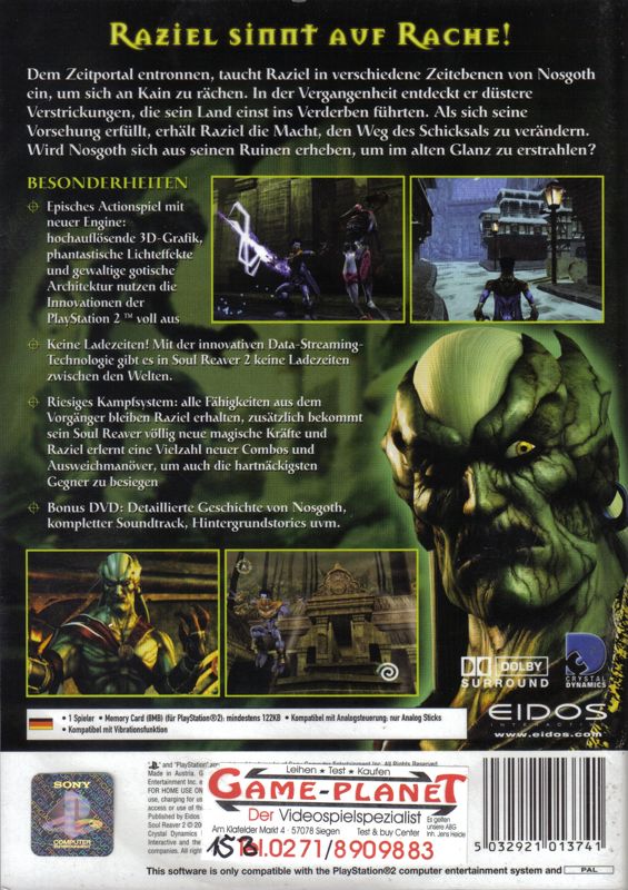 Back Cover for Legacy of Kain: Soul Reaver 2 (PlayStation 2)