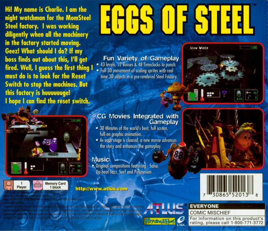 Back Cover for Eggs of Steel (PlayStation)