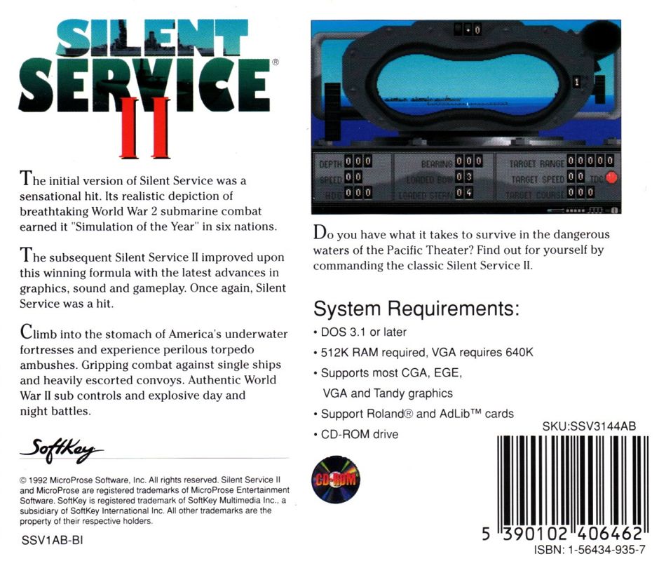 Back Cover for Silent Service II (DOS) (Softkey Platinum release)