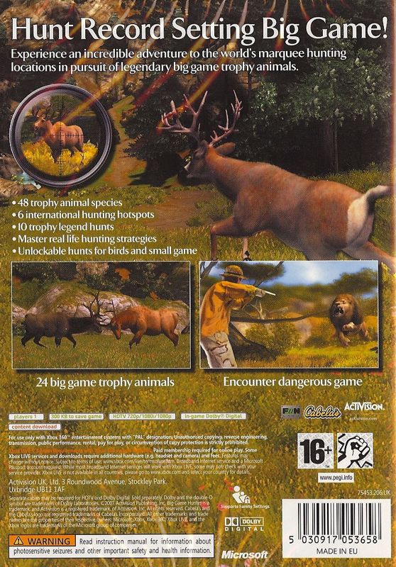 Back Cover for Cabela's Big Game Hunter (Xbox 360)