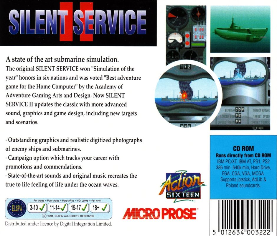 Other for Silent Service II (DOS) (Action Sixteen CD-ROM release): Jewel Case - Back