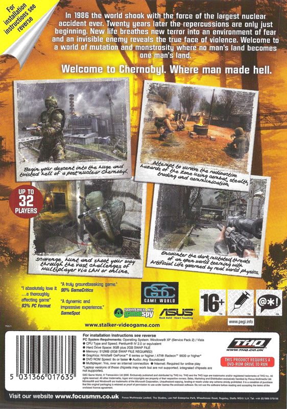 Back Cover for S.T.A.L.K.E.R.: Shadow of Chernobyl (Windows) (Focus Multimedia release)