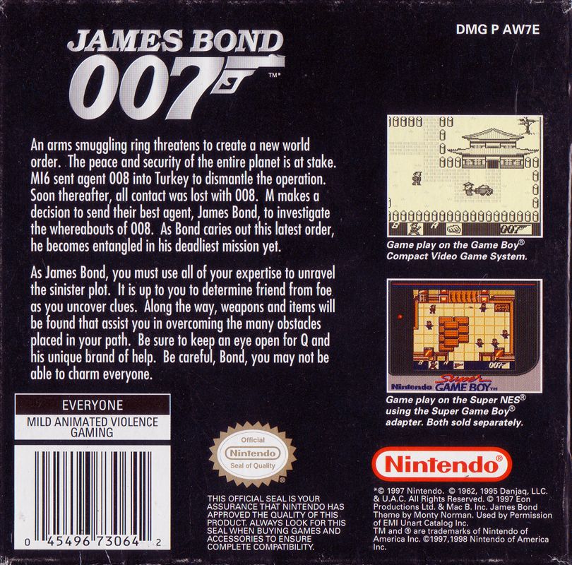 Back Cover for James Bond 007 (Game Boy) (Player's Choice release)