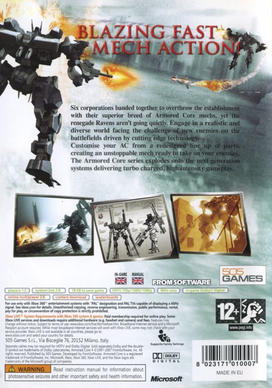 Back Cover for Armored Core 4 (Xbox 360)