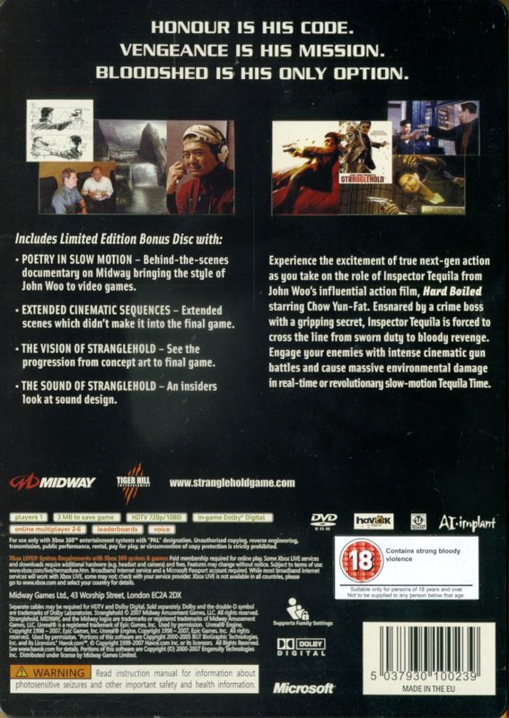 Back Cover for Stranglehold (Collector's Edition) (Xbox 360)