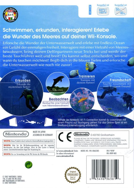 Back Cover for Endless Ocean (Wii)