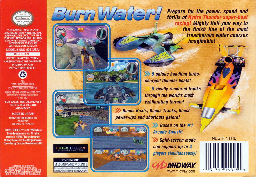 Back Cover for Hydro Thunder (Nintendo 64)