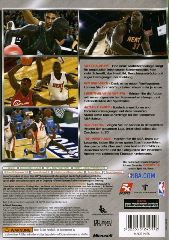 Back Cover for NBA 2K6 (Xbox 360)