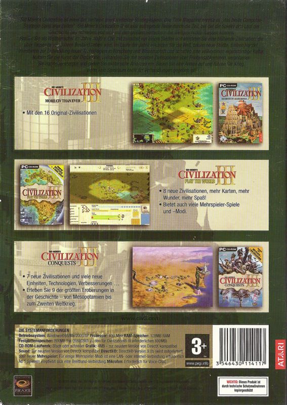 Back Cover for Sid Meier's Civilization III: Complete (Windows)